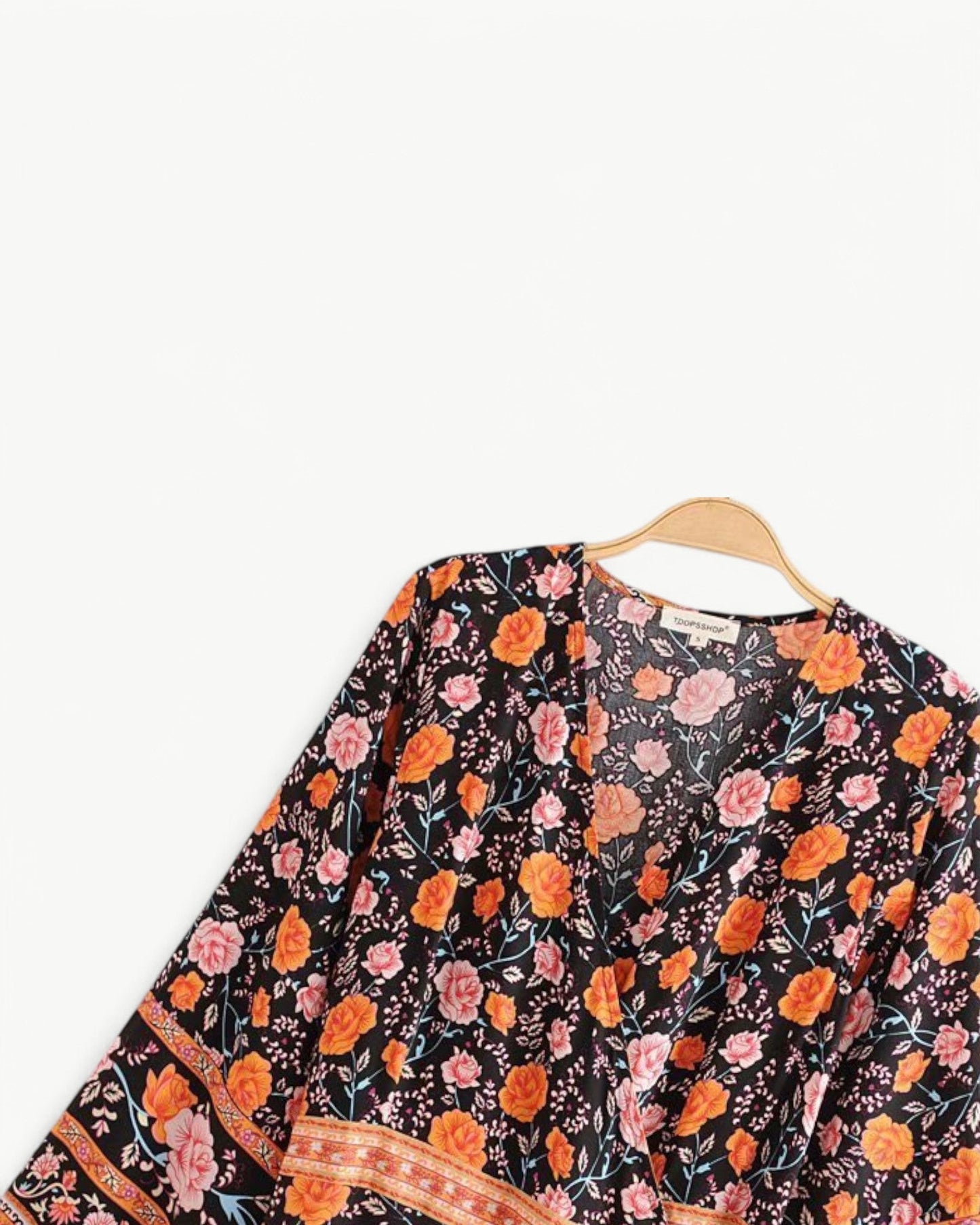 SERENE – Long Dress with V-Neck and Floral Pattern – Wrap Model with Waistband