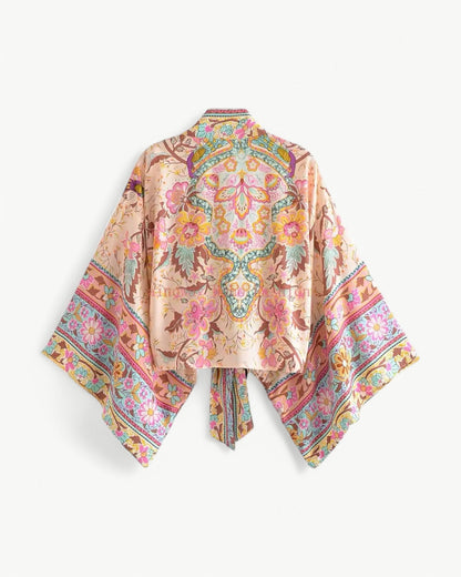 ODÉLIA – Bohemian kimono blouse with tie front & V-neck