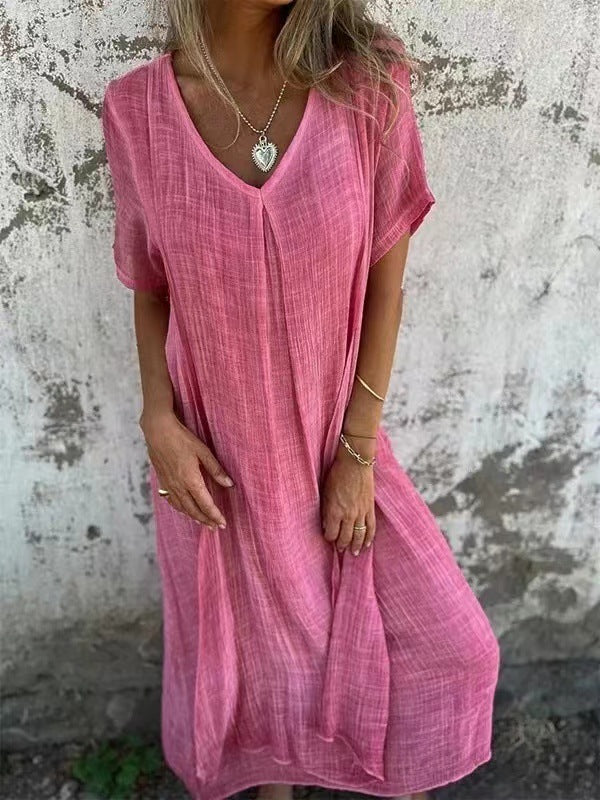 ÉVIE – Light & Airy Long Dress with V-Neck | Short Sleeved & Summery