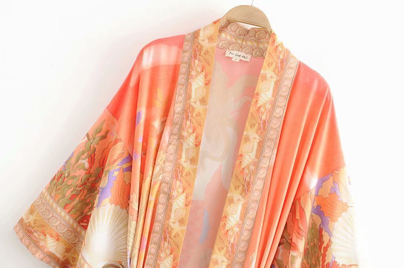 NÉLIA – Long kimono with ocean print & mermaid motif