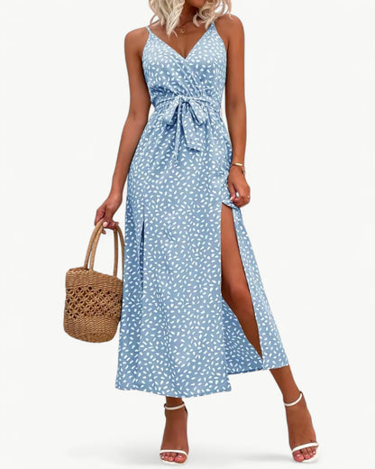 SOLÈNE – V-neck summer dress with double slits | Elegant & timeless