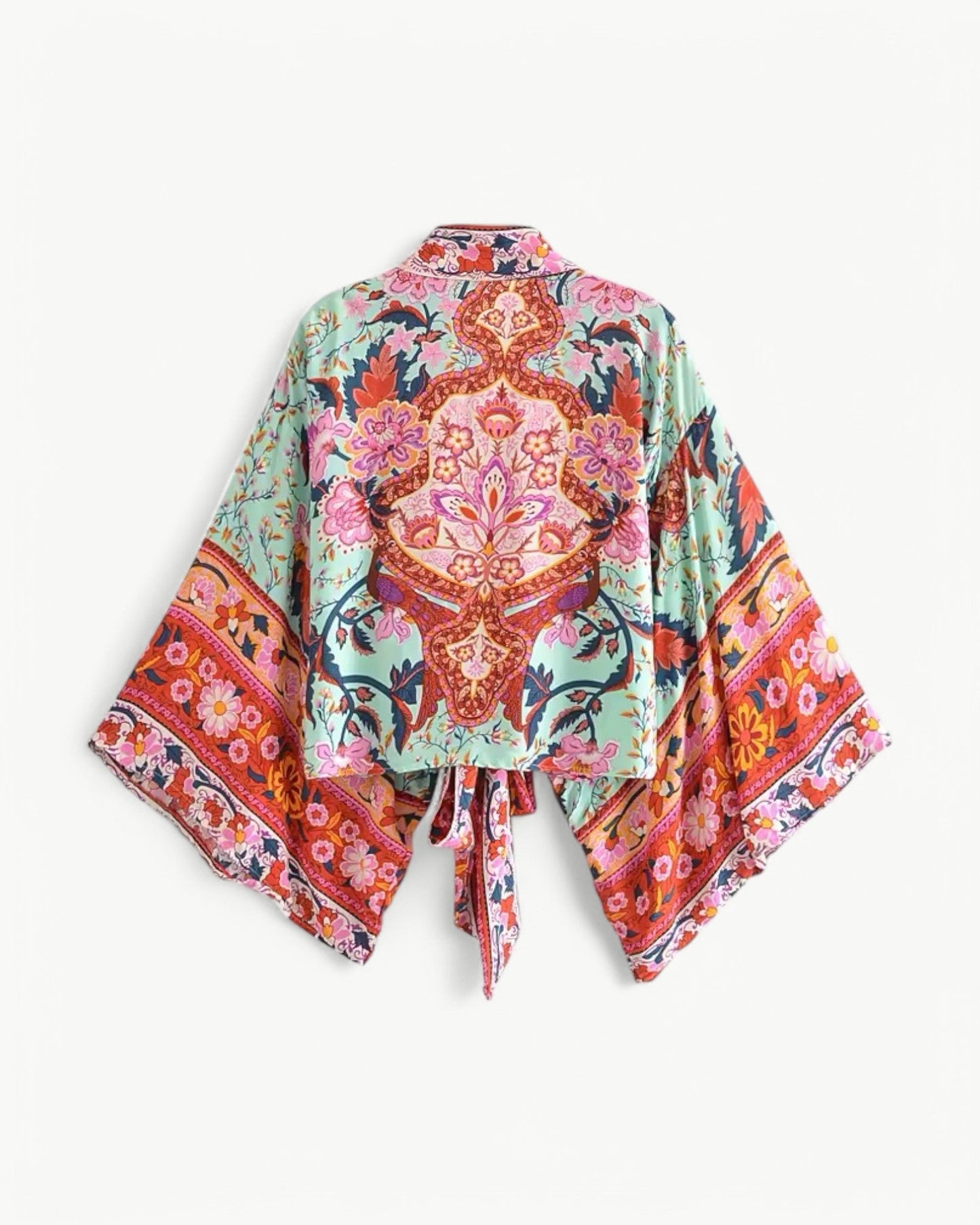 ODÉLIA – Bohemian kimono blouse with tie front & V-neck