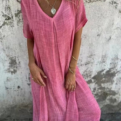 ÉVIE – Light & Airy Long Dress with V-Neck | Short Sleeved & Summery
