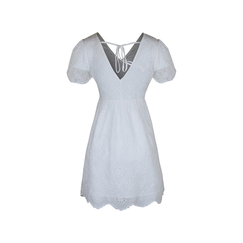 ANTOINETTE – V-neck Embroidered Dress with Open Back