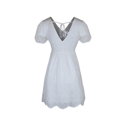ANTOINETTE – V-neck Embroidered Dress with Open Back
