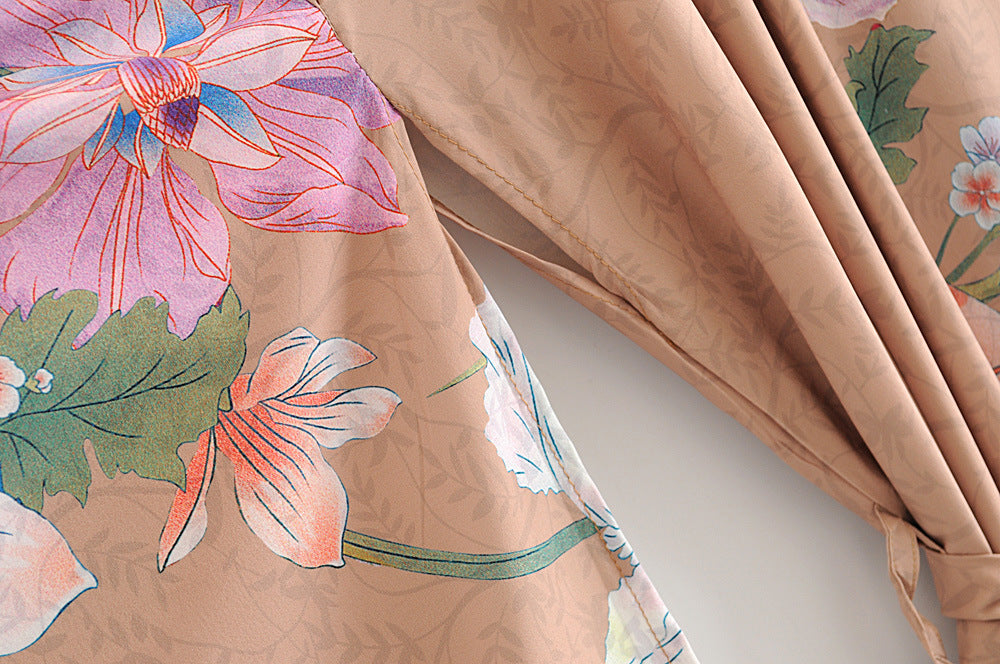 JOLIE – Long kimono with floral & peacock pattern | Elegant & airy