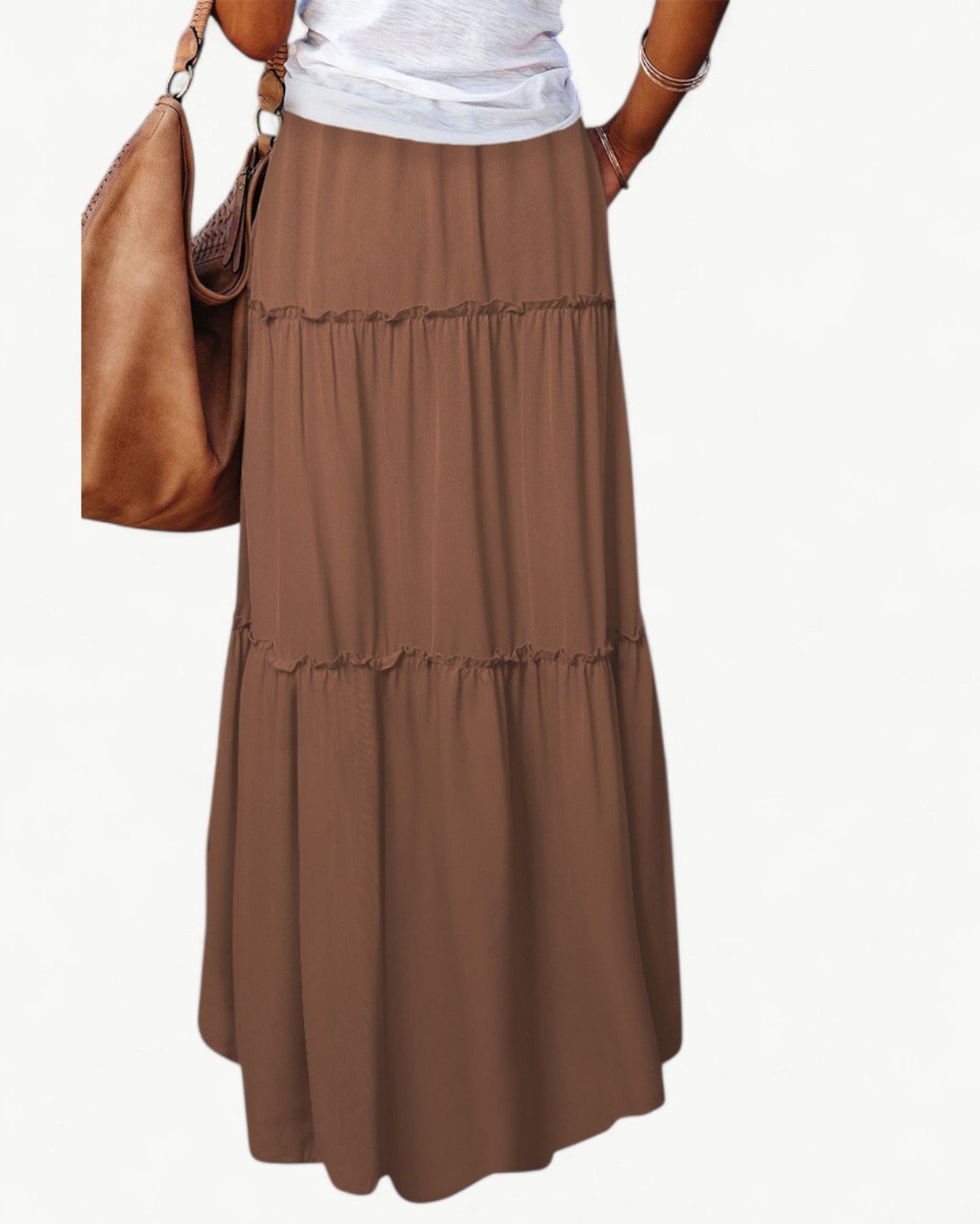 CHANTAL – Long Ruffle Skirt with Elastic Waistband