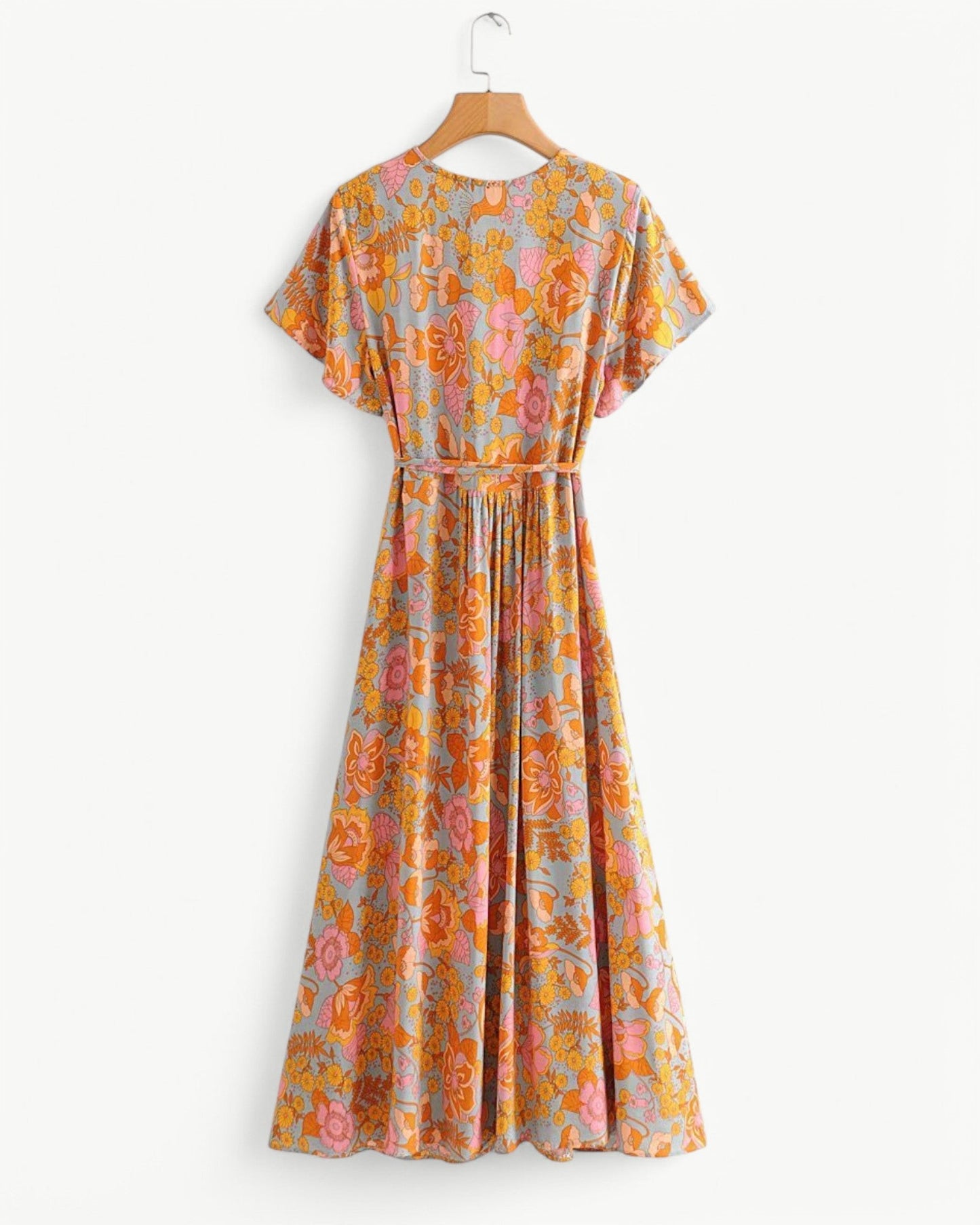 LUCILLE – Floral Wrap Dress with Short Sleeves | Light & Airy Maxi Dress