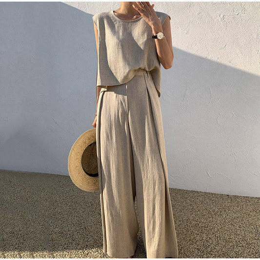LILOU – 2-piece set in linen feel | Sleeveless top & wide pants