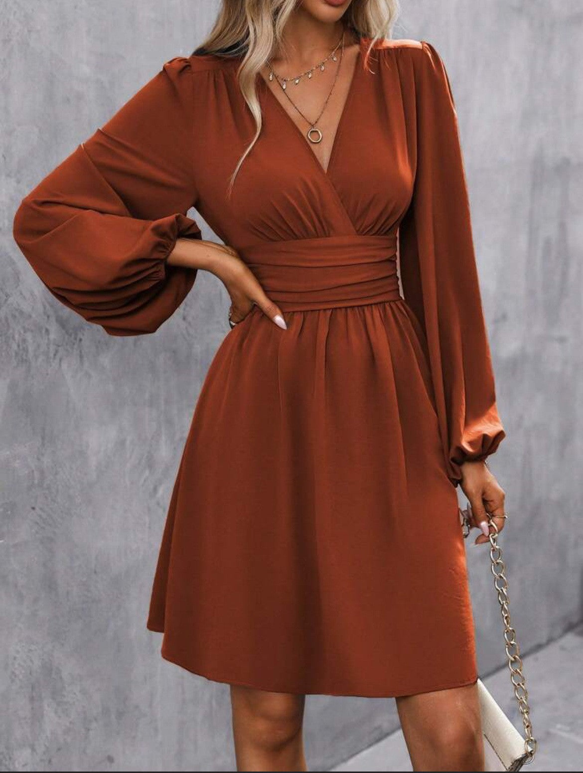 AMANDA - PUFF SLEEVES & V-NECK - DRESS