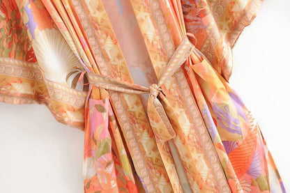 NÉLIA – Long kimono with ocean print & mermaid motif