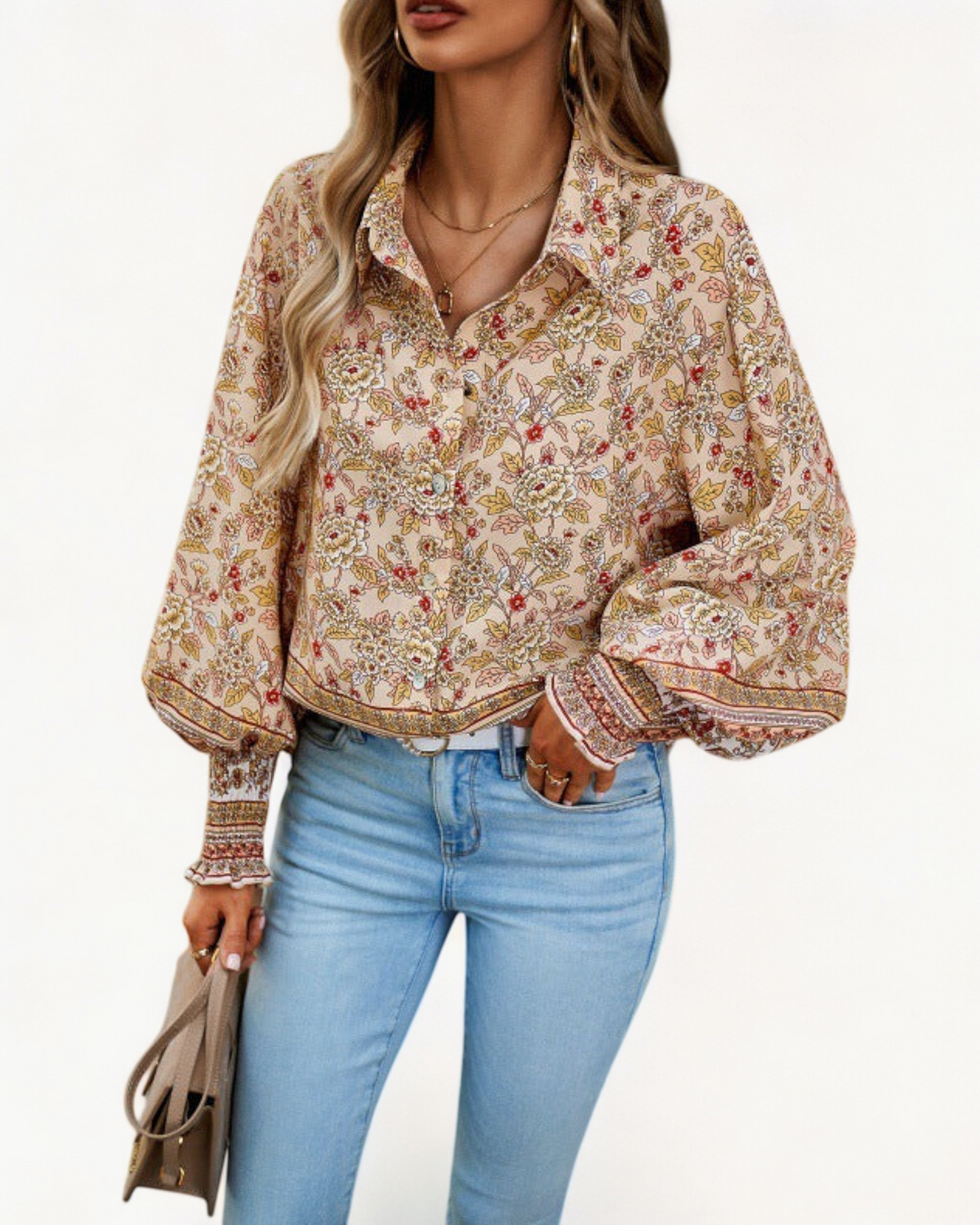 LOUNA – Floral Shirt with Puff Sleeves