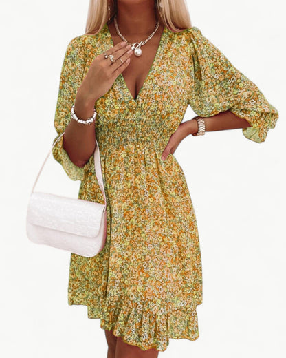 LÉONIE – Floral dress with smocking & ruffle detail