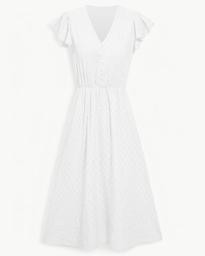 LARA – Midi Dress with V-Neck and Ruffle Sleeves – Light & Stylish Favorite