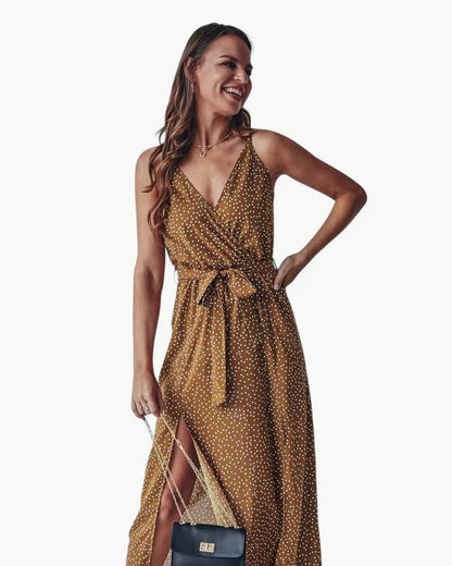 SOLÈNE – V-neck summer dress with double slits | Elegant & timeless
