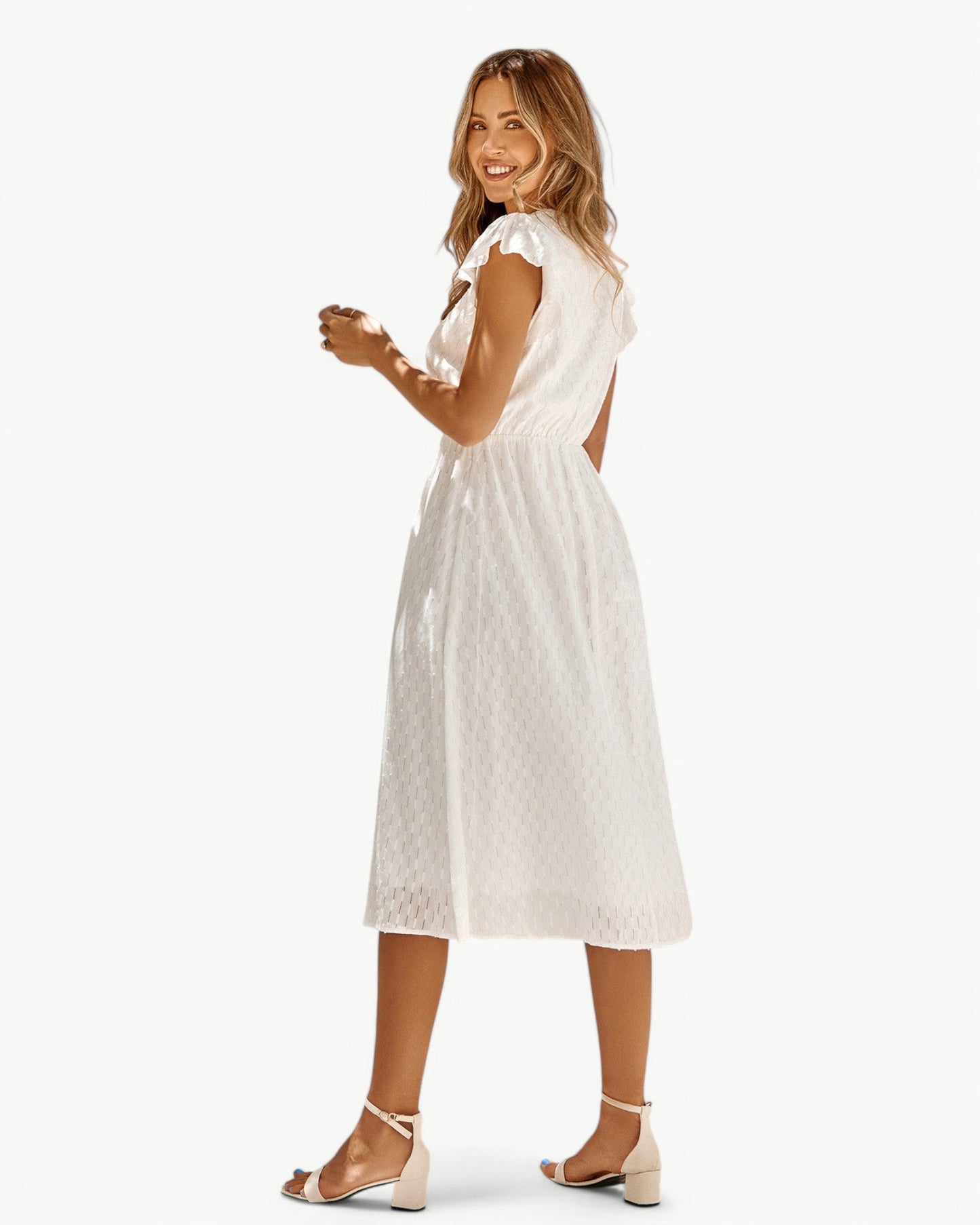 LARA – Midi Dress with V-Neck and Ruffle Sleeves – Light & Stylish Favorite