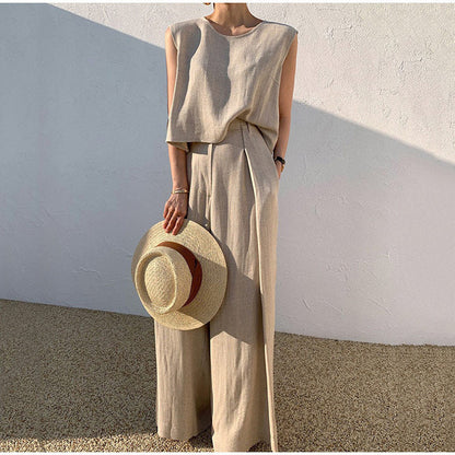 LILOU – 2-piece set in linen feel | Sleeveless top & wide pants