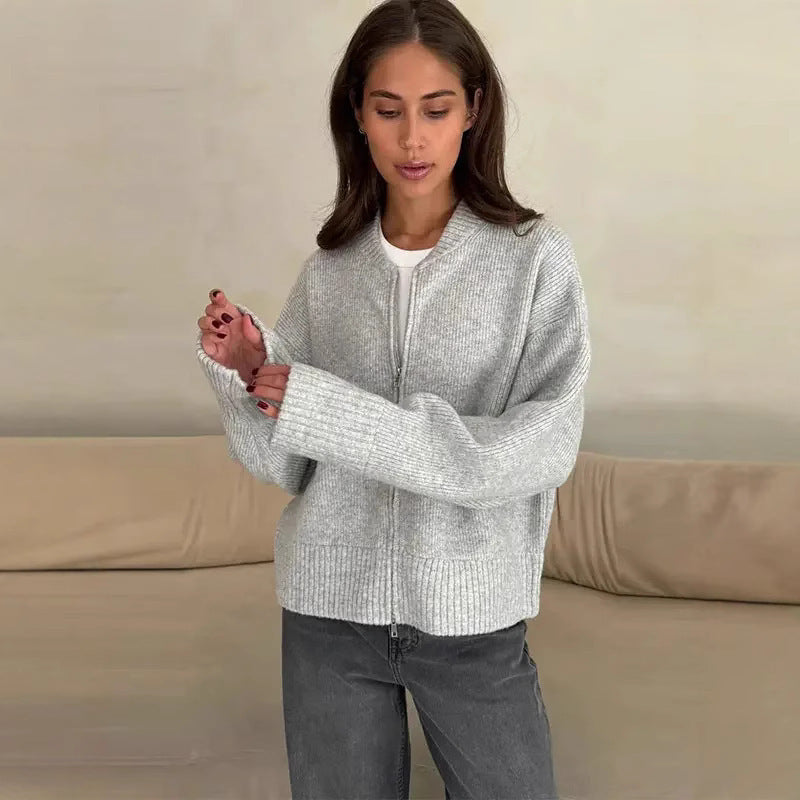 GABRIELLE – Casual zip knit sweater