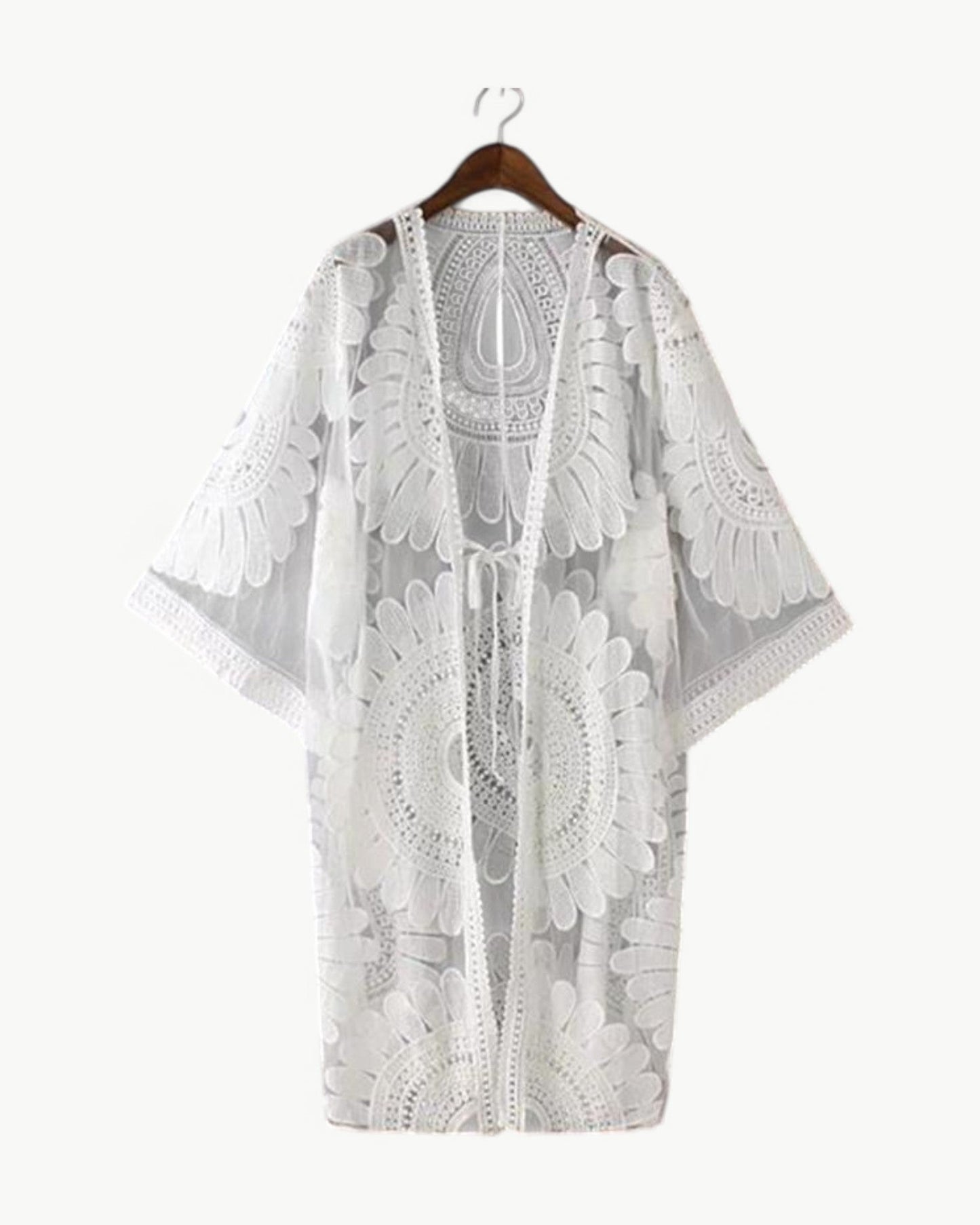 LÉA – Mesh kimono with floral embroidery | Elegant & airy layering