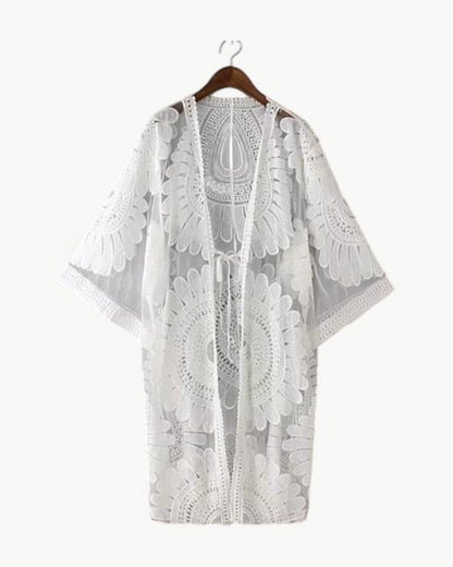 LÉA – Mesh kimono with floral embroidery | Elegant & airy layering