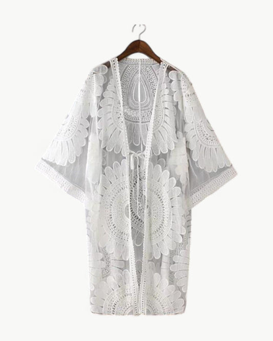 LÉA – Mesh kimono with floral embroidery | Elegant & airy layering