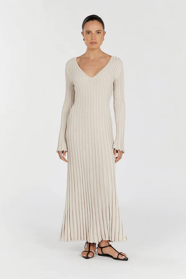 ÉNORA – V-Neck ribbed knit dress