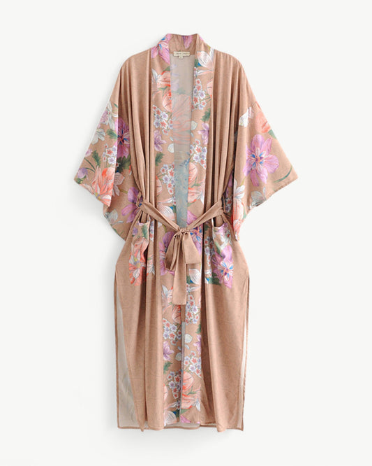 JOLIE – Long kimono with floral & peacock pattern | Elegant & airy