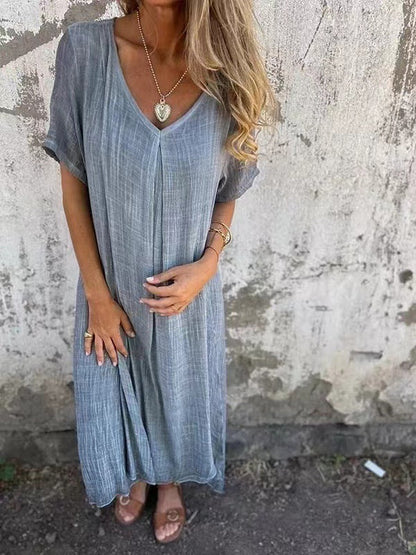 ÉVIE – Light & Airy Long Dress with V-Neck | Short Sleeved & Summery