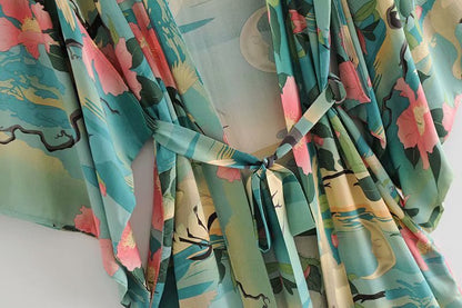 MARGAUX – Midi-length kimono with cranes | Light & stylish