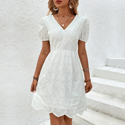 ANTOINETTE – V-neck Embroidered Dress with Open Back