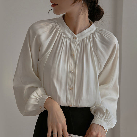 HILDA - SATIN COLLARLESS SHIRT