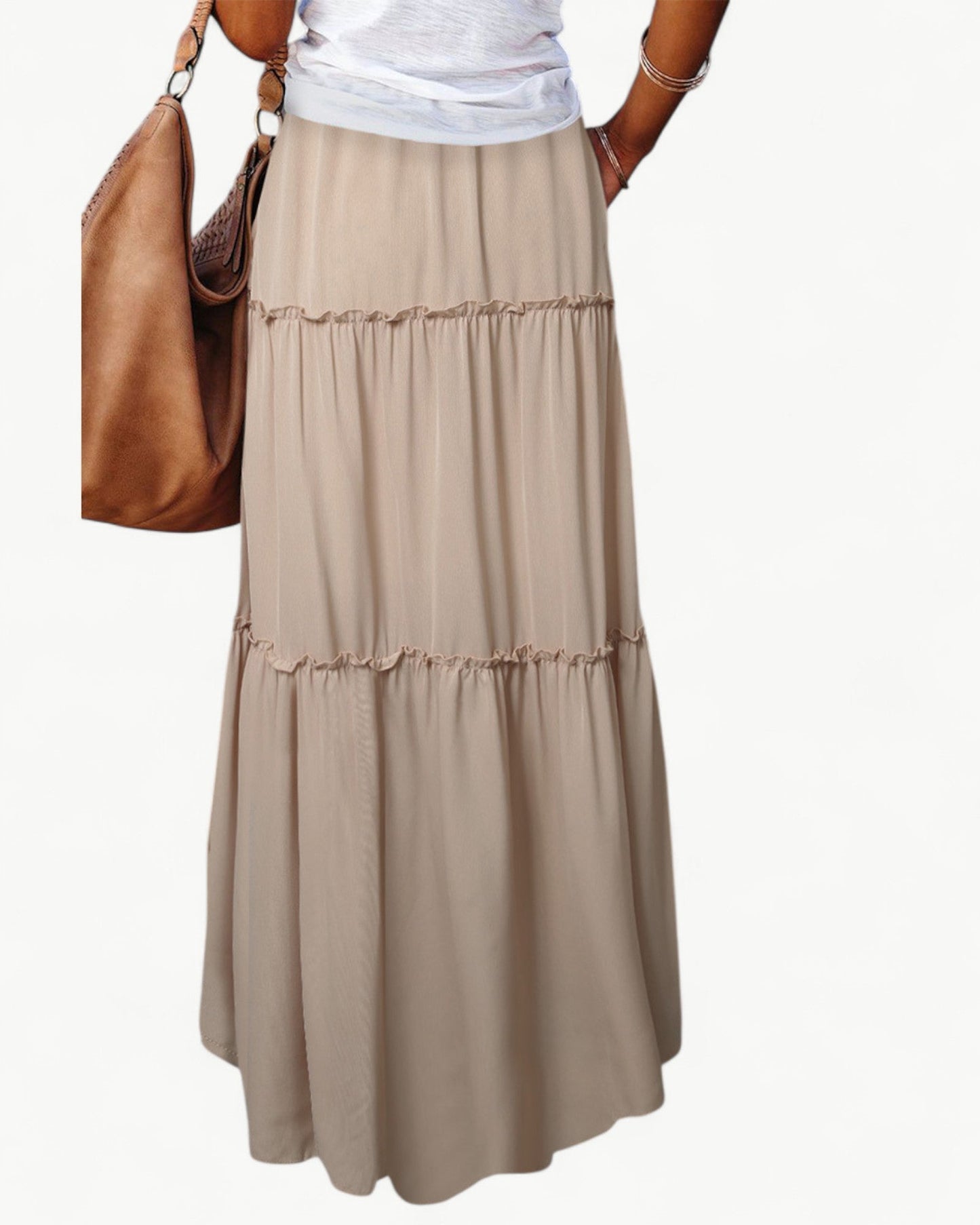 CHANTAL – Long Ruffle Skirt with Elastic Waistband