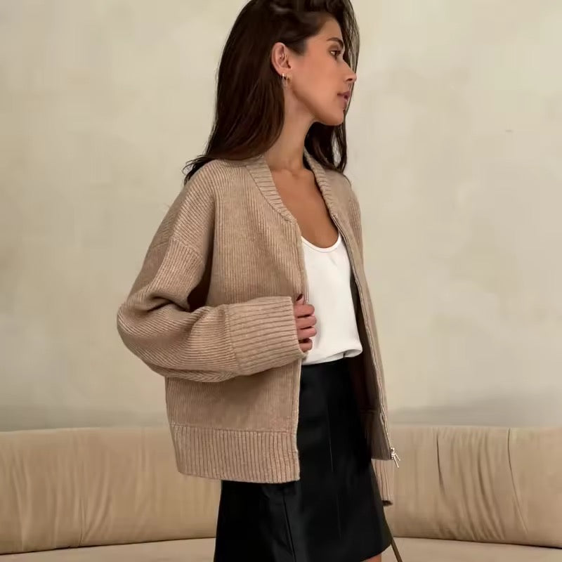 GABRIELLE – Casual zip knit sweater