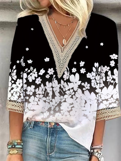 CLARISSE – Patterned V-Neck Blouse