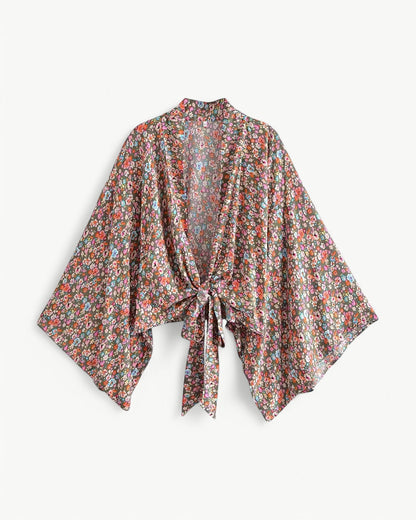 ODÉLIA – Bohemian kimono blouse with tie front & V-neck