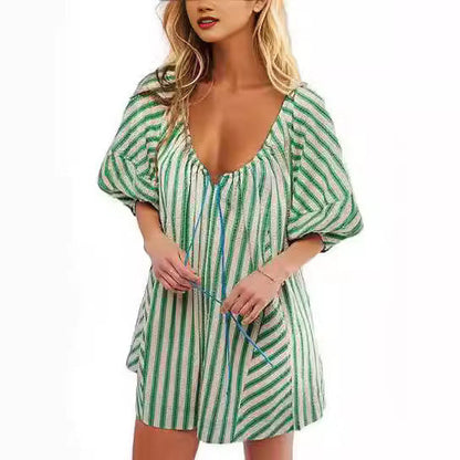 VALENTINA – Striped Short Jumpsuit with Tie | Comfortable and Summery