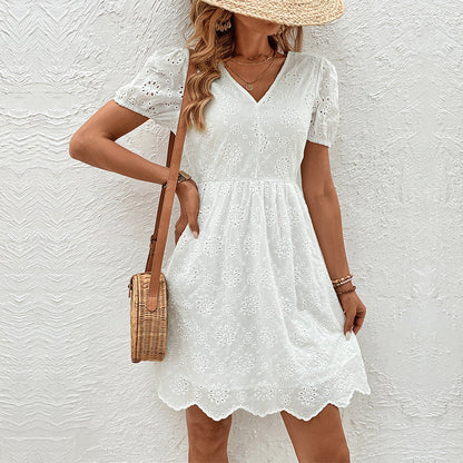 ANTOINETTE – V-neck Embroidered Dress with Open Back