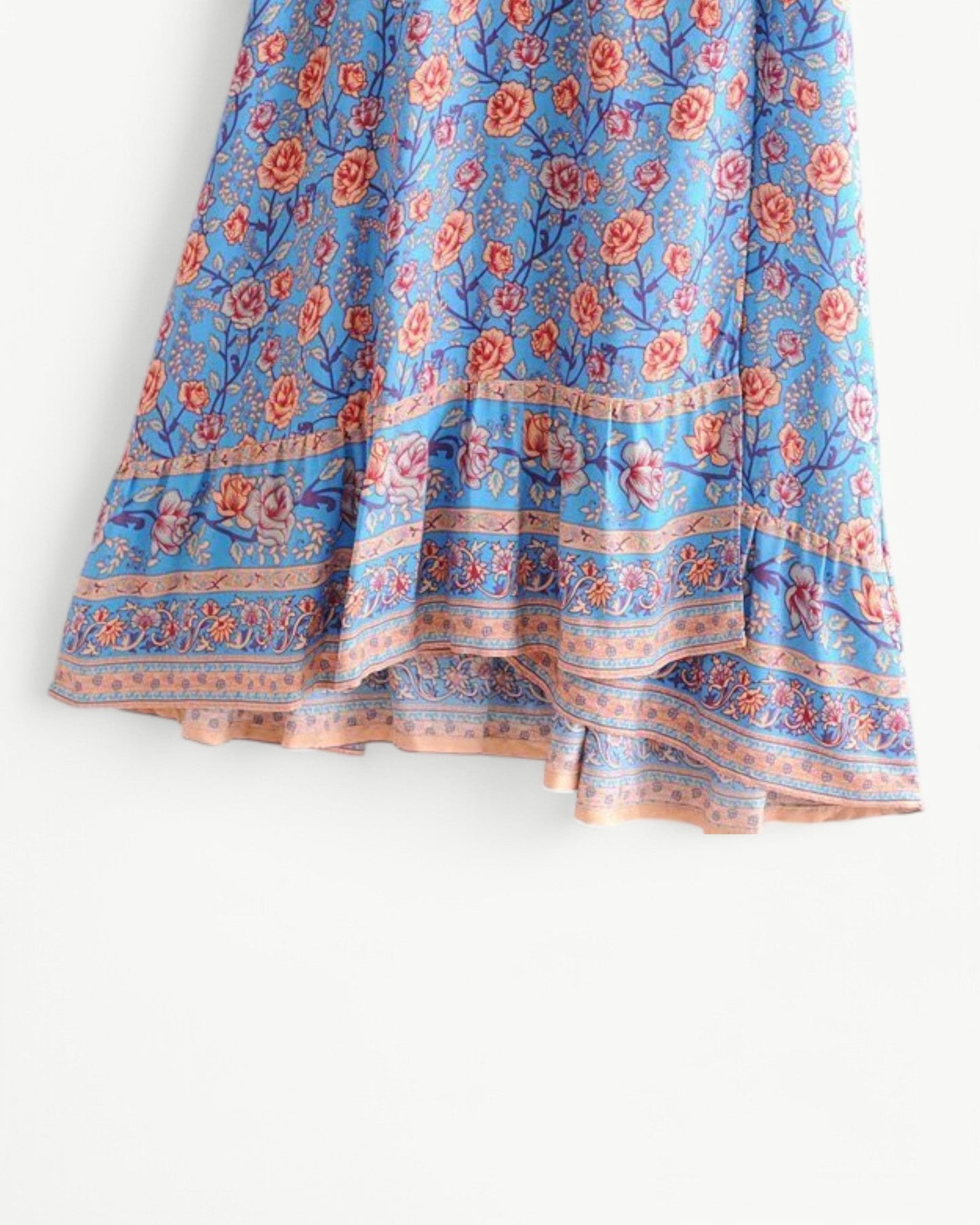 SERENE – Long Dress with V-Neck and Floral Pattern – Wrap Model with Waistband