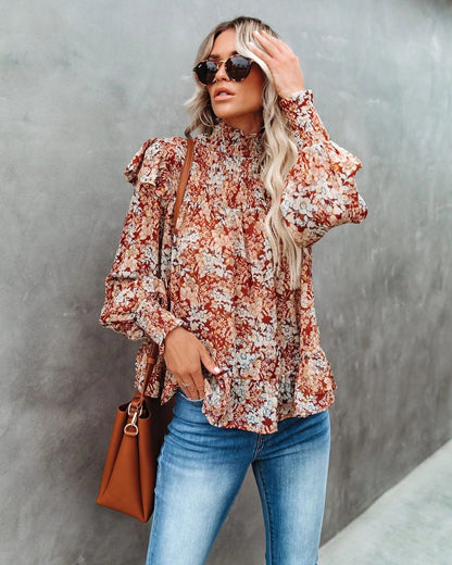 BIANCA – Floral Blouse | Elegant and Light Blouse with Stand Collar