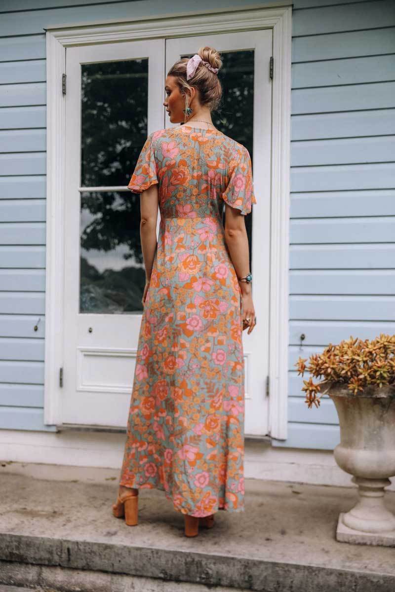 LUCILLE – Floral Wrap Dress with Short Sleeves | Light & Airy Maxi Dress