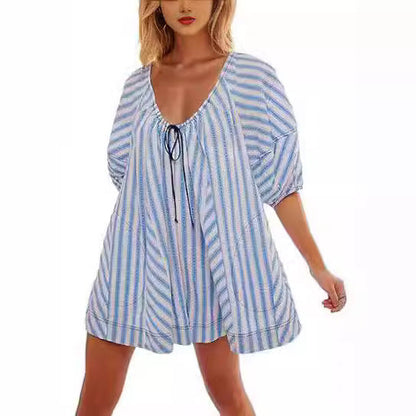 VALENTINA – Striped Short Jumpsuit with Tie | Comfortable and Summery