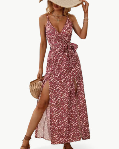 SOLÈNE – V-neck summer dress with double slits | Elegant & timeless