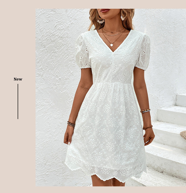 ANTOINETTE – V-neck Embroidered Dress with Open Back