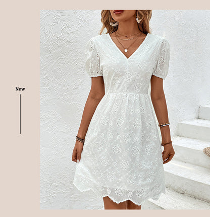ANTOINETTE – V-neck Embroidered Dress with Open Back