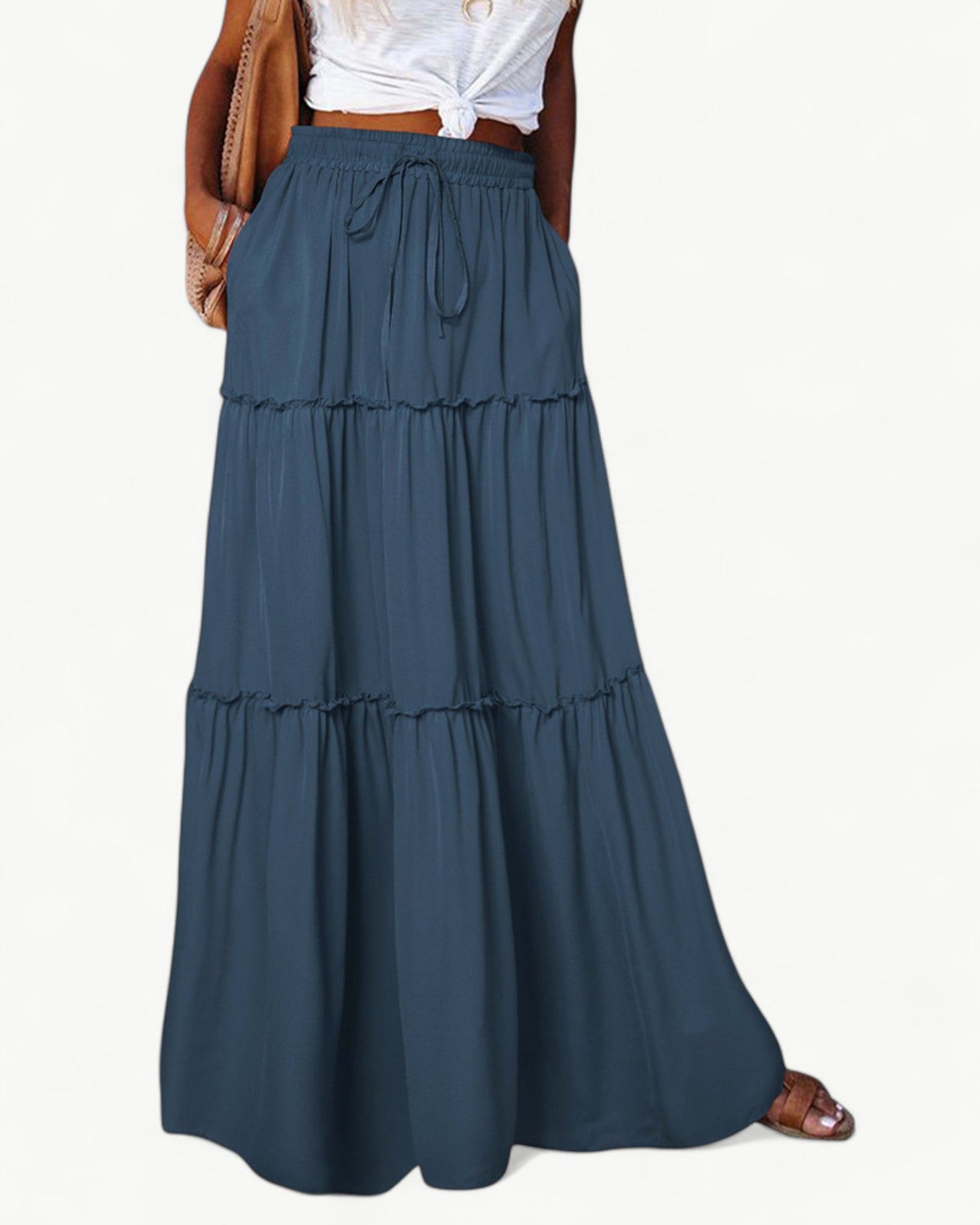 CHANTAL – Long Ruffle Skirt with Elastic Waistband