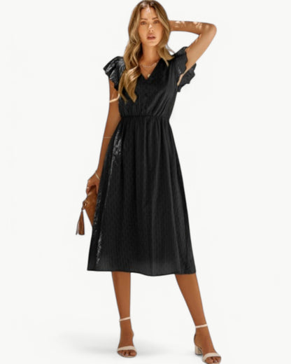 LARA – Midi Dress with V-Neck and Ruffle Sleeves – Light & Stylish Favorite