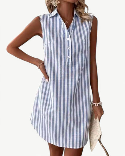 MARCELINE – Striped Shirt Dress Without Sleeves | Classic and Summery