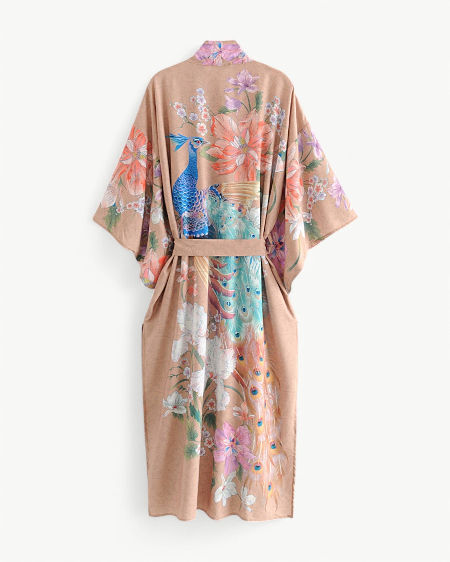 JOLIE – Long kimono with floral & peacock pattern | Elegant & airy