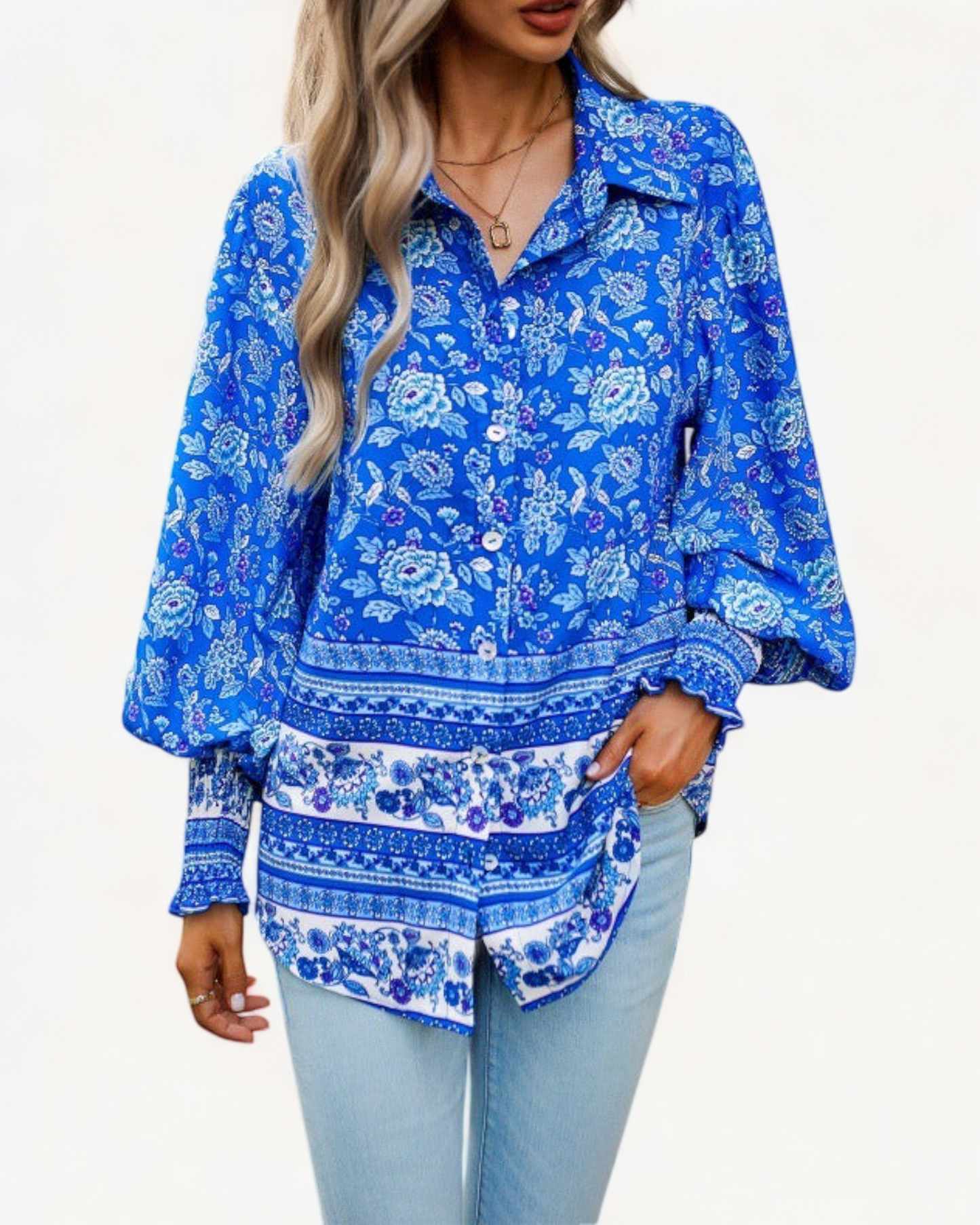 LOUNA – Floral Shirt with Puff Sleeves