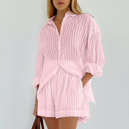 INES – Striped set with long-sleeved shirt & shorts | Airy, graceful & relaxed